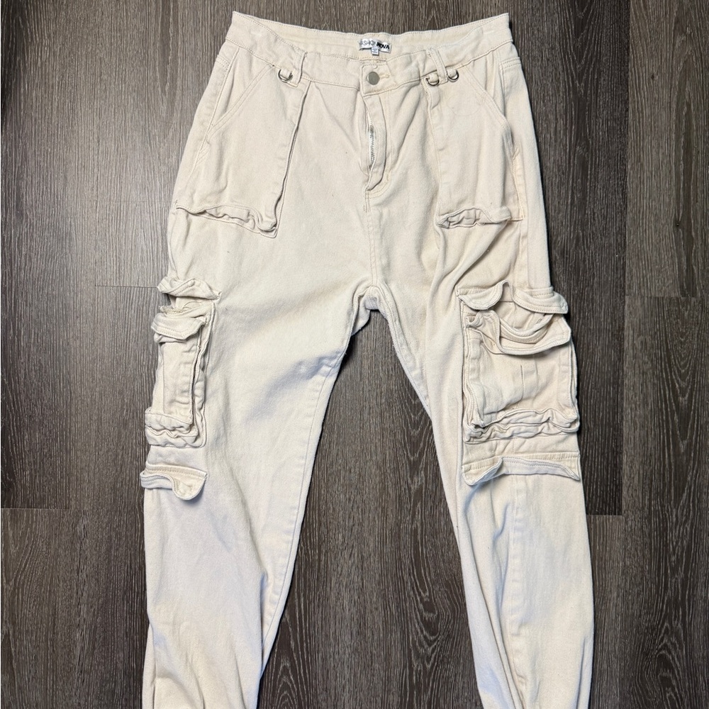 Fashion Nova Cream Cargo Joggers